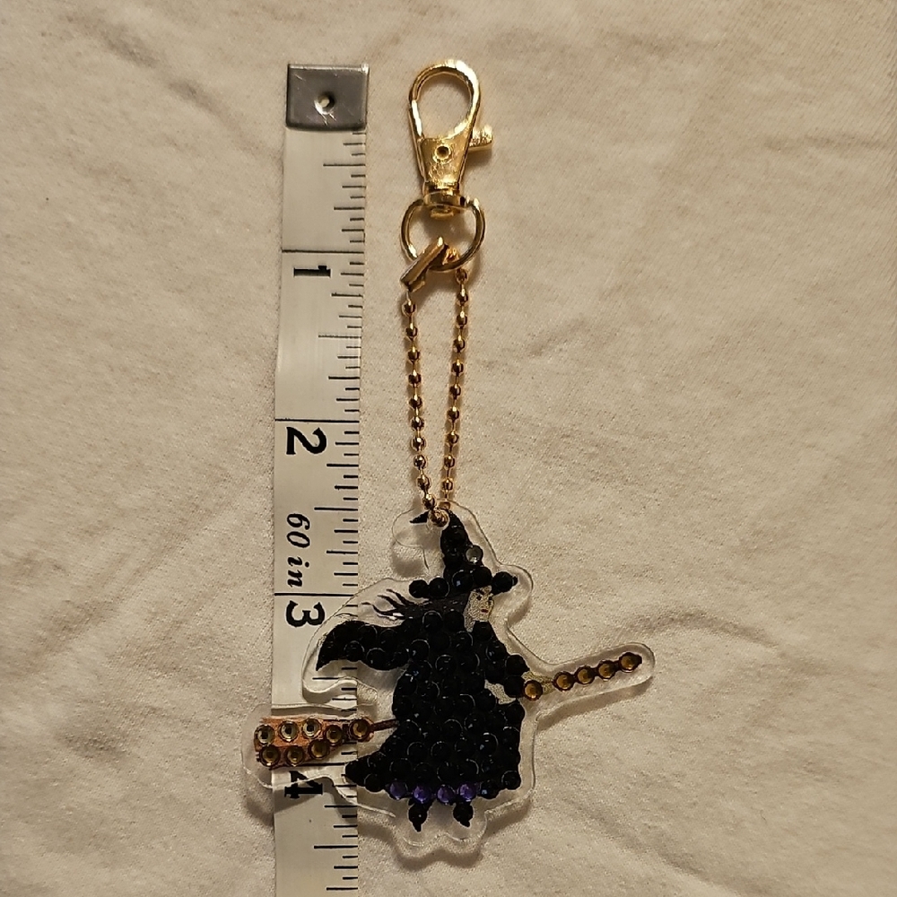 Black and Gold Rhinestone Witch Keychain - Picture 2 of 3